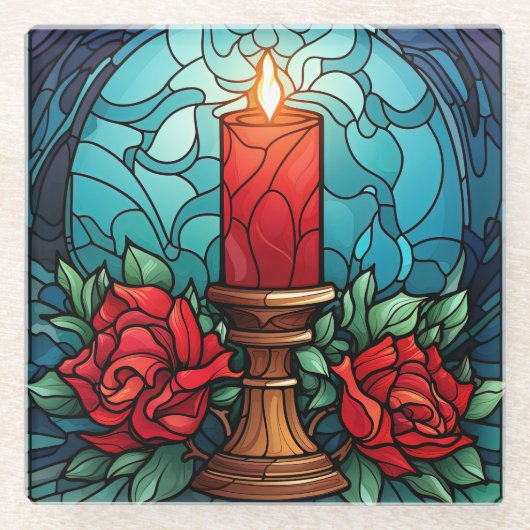 Dessous-de-verre En Verre Bougie de Noël Vitrail (Devant)