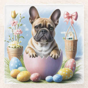 Dessous-de-verre En Verre Bouledogue français Joyeuses Pâques French Bulldog