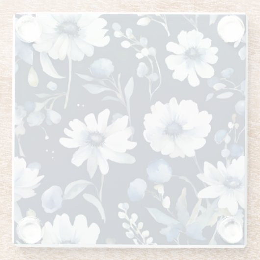 Dessous-de-verre En Verre Bouquet de fleurs aquarelle élégante bleue (Dos)