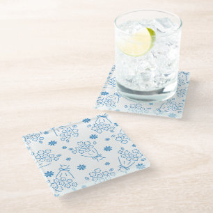 Dessous-de-verre En Verre Bouquet de fleurs bleues motif charme
