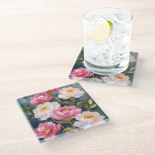 Dessous-de-verre En Verre Bouquet de fleurs de pivoines roses aquarelle