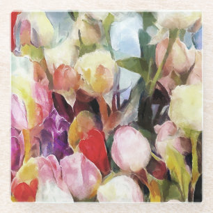 Dessous-de-verre En Verre Bouquet de roses et tulipes modernes : Peinture à