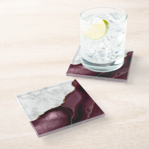 Dessous-de-verre En Verre Bourgogne Agate Gold Parties scintillant Blanc Fau
