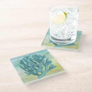 Dessous-de-verre En Verre Branche de corail turquoise