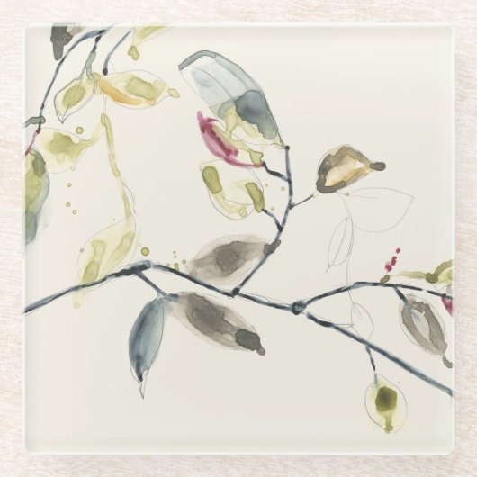 Dessous-de-verre En Verre Branche feuille aquarelle (Devant)