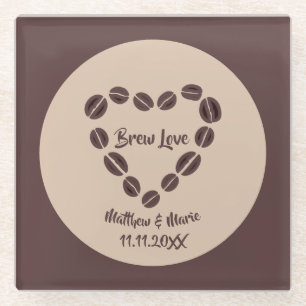 Dessous-de-verre En Verre Brew Love Coffee Bean Heart