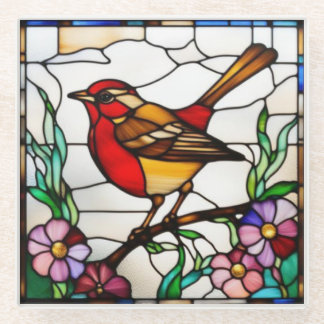 Dessous-de-verre En Verre Bright Robin en vitrail