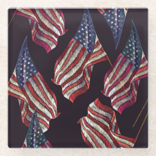 Dessous-de-verre En Verre Broderie du drapeau américain : motif patriotique.