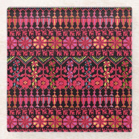 Dessous-de-verre En Verre Broderie palestinienne Tatreez imprimé (Devant)