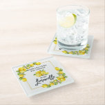 Dessous-de-verre En Verre Brosse Script Aquarelle Citrons Limoncello<br><div class="desc">Brosse moderne Script Aquarelle Citrons Quand La Vie Vous Donne Citrons Fabriquer Dessous de verre en verre Limoncello</div>
