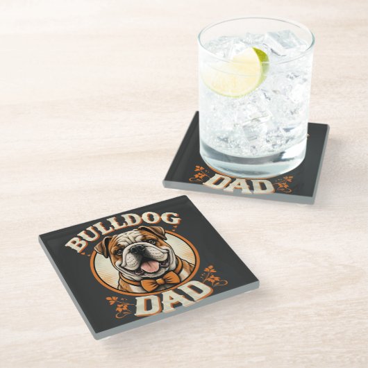 Dessous-de-verre En Verre bulldog dad – cute vintage bulldog father’s day (Incliné)