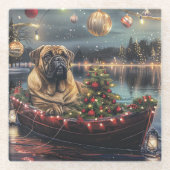 Dessous-de-verre En Verre Bullmastiff Noël Festive Voyage (Devant)