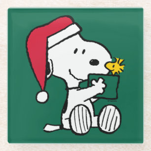 Dessous-de-verre En Verre cacahuètes   Snoopy Père Noël & Woodstock Cadeau
