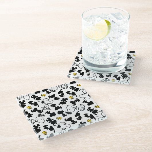 Dessous-de-verre En Verre cacahuètes | Snoopy & Woodstock Shadow Motif (Incliné)