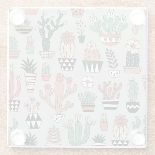 Dessous-de-verre En Verre Cactus en fleurs mignons : Motif à main (Dos)