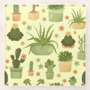 Dessous-de-verre En Verre Cactus, succulents : vintage plantes ménagères mot