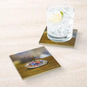 Dessous-de-verre En Verre Cadeau de dreidel de Hanukkah SlipperyJoe à base o
