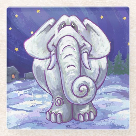 Dessous-de-verre En Verre Cadeau Eléphant blanc mignon (Devant)