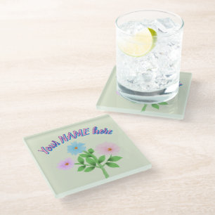 Dessous-de-verre En Verre Cadeau floral personnalisé à l'aquarelle