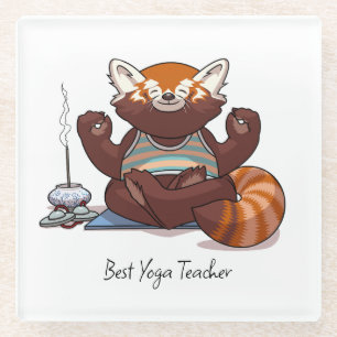 Dessous-de-verre En Verre Cadeau Meilleur Professeur de Yoga avec Panda Roux