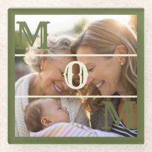 Dessous-de-verre En Verre Cadeau Minimaliste Vert Olive avec Photo pour Mama