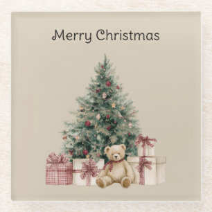 Dessous-de-verre En Verre Cadeaux de sapin de Noël Ours en peluche