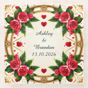 Dessous-de-verre En Verre Cadre floral avec roses roses