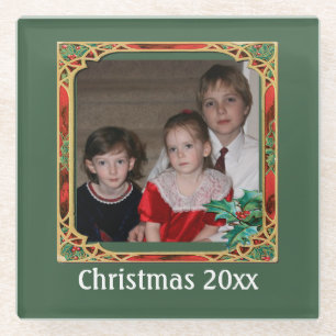 Dessous-de-verre En Verre Cadre photo en verre vintage Rouge Vert Jeu