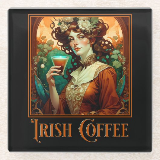 Dessous-de-verre En Verre Café irlandais Art nouveau (Devant)