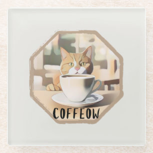 Dessous-de-verre En Verre Café Occupé Cute Chat