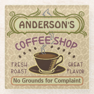 Dessous-de-verre En Verre Café Shop Nom personnalisé Beans Mug Personnalis