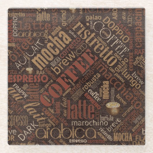 Dessous-de-verre En Verre Café sur Burlap Word Cloud Brown ID283 (Devant)