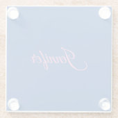 Dessous-de-verre En Verre Calligraphie Elegant rose Bleu Nom personnalisé (Dos)