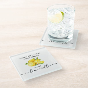 Dessous-de-verre En Verre Calligraphie Encre Aquarelle Citrons Limoncello