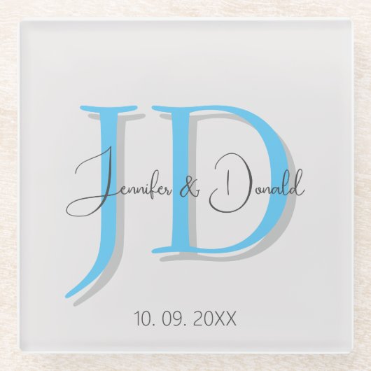 Dessous-de-verre En Verre Calligraphie monogramme de script classique tendan (Devant)