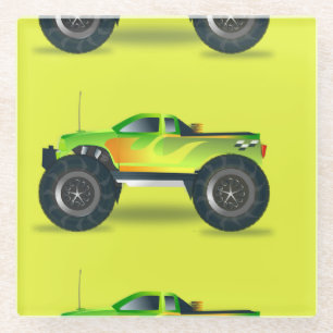 Dessous-de-verre En Verre Camion Monster sur le vert citron