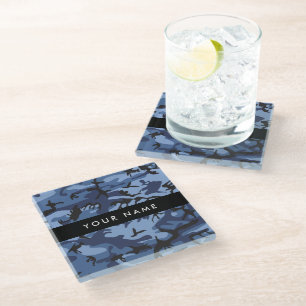 Dessous-de-verre En Verre Camouflage bleu marine Votre nom Personnalisez