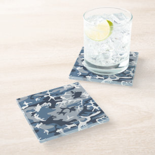 Dessous-de-verre En Verre Camouflage bleu neige hivernale, Militaire, Armée