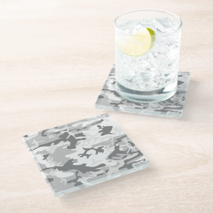 Dessous-de-verre En Verre Camouflage gris neige d'hiver, Militaire, Armée