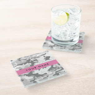 Dessous-de-verre En Verre Camouflage neige hivernale grise Personnalisez vot