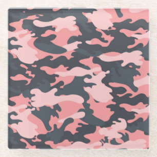 Dessous-de-verre En Verre Camouflage rose : Motif Vintage classique