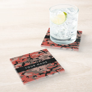 Dessous-de-verre En Verre Camouflage rouge et Brown Votre nom Personnalisez