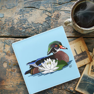 Dessous-de-verre En Verre Canard en bois coloré nénuphar faune bleu