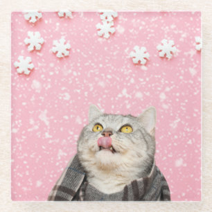 Dessous-de-verre En Verre Candy Snowflake Dessous de verre en verre de chat