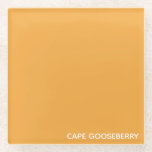 Dessous-de-verre En Verre Cape Gooseberry yellow color name<br><div class="desc">Le Cap Gooseberry,  également connu sous le nom de Physalis,  est un plante de la famille de la nuit,  dont les baies poussent à l'intérieur d'un calyx de papeterie protectrice. Ici,  la couleur jaune chaud distinctif de la baie donne son nom à l'une des nuances signature de Nomencolors.</div>