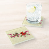 Dessous-de-verre En Verre Cardinaux du nord sur la branche de fleur (Incliné)