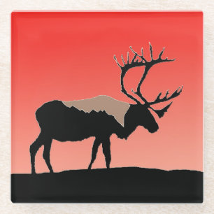 Dessous-de-verre En Verre Caribou au coucher du soleil - Art original de la