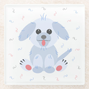 Dessous-de-verre En Verre Caricature de chien coquelicot rose simple gris pa
