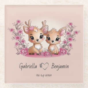 Dessous-de-verre En Verre Caricature mignonne Bambi Les amoureux Coeurs Sain