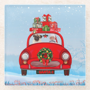 Dessous-de-verre En Verre Carlin Chien En Voiture Avec Le Père Noël